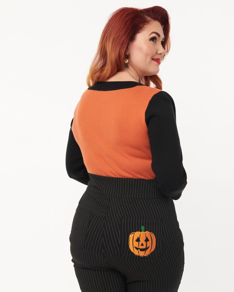 Unique Vintage 1950s Burnt Orange Black Cat Sleeve Minou Sweater O